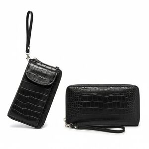 French Connection Black Croc-Embossed Wristlet Wallet & Phone Case - Like New!